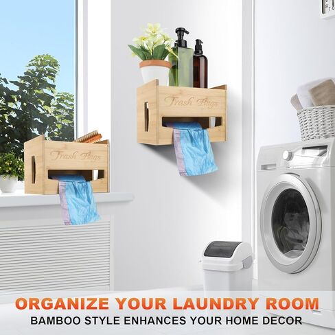 Extra Large Trash Bag Holder Dispenser, Bamboo Garbage Bag Holder Dispenser Over The Door Or Cabinet, Under Sink Storage, Wall Mounted, Countertop Organizer For Kitchen And Laundry in Kuwait