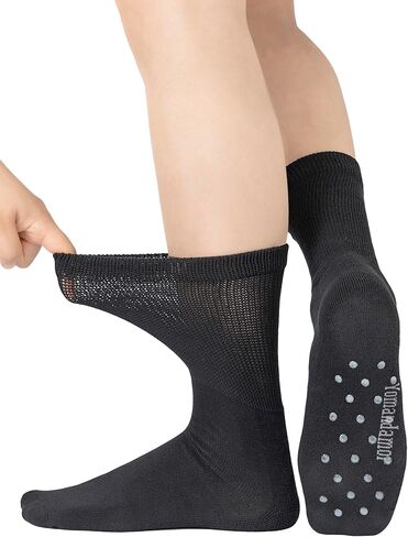 4 أزواج من جوارب Yomandamor للرجال من القطن غير القابل للانزلاق لمرضى السكري، جوارب مبطنة بدون خياطة، 10-13 in Kuwait