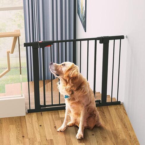 بوابة الكلاب من ديكورماكس، بوابة للحيوانات الأليفة تغلق تلقائيًا مع المشي من خلال الباب، بوابة للحيوانات الأليفة للسلالم والمداخل، 30 بوصة ارتفاع × 29.5 بوصة - 40.5 بوصة عرض مثبتة بالضغط (أبيض) in Kuwait