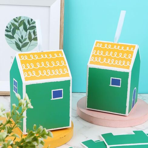 20 Pcs House Shaped Gift Boxes House Boxes for Treats, Treat Boxes for Dessert, Fancy Cookie Boxes for Gift Giving, Handmade Candy Boxes, Gift Bag Bakery Boxes Party Favors (Blue High House Style) in Kuwait