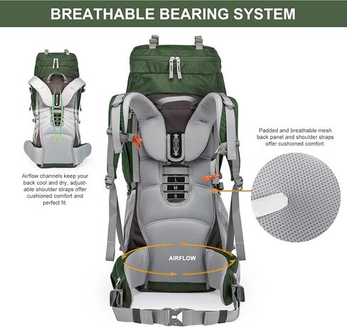 حقيبة ظهر بإطار داخلي من MOUNTAINTOP 70L للتخييم وحقيبة الظهر والمشي لمسافات طويلة للرجال والنساء مع غطاء للمطر in Kuwait