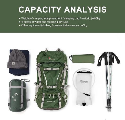حقيبة ظهر بإطار داخلي من MOUNTAINTOP 70L للتخييم وحقيبة الظهر والمشي لمسافات طويلة للرجال والنساء مع غطاء للمطر in Kuwait