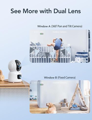 جهاز مراقبة الأطفال GNCC مع كاميرات مزدوجة، كاميرا PTZ بزاوية 360 درجة وكاميرا ثابتة، تتبع الحركة بدقة 1080 بكسل، رؤية ليلية - مثالية لمراقبة الحيوانات الأليفة والأمن الداخلي، التخزين المحلي والسحابي، P4 in Kuwait