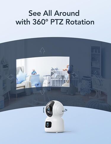 جهاز مراقبة الأطفال GNCC مع كاميرات مزدوجة، كاميرا PTZ بزاوية 360 درجة وكاميرا ثابتة، تتبع الحركة بدقة 1080 بكسل، رؤية ليلية - مثالية لمراقبة الحيوانات الأليفة والأمن الداخلي، التخزين المحلي والسحابي، P4 in Kuwait