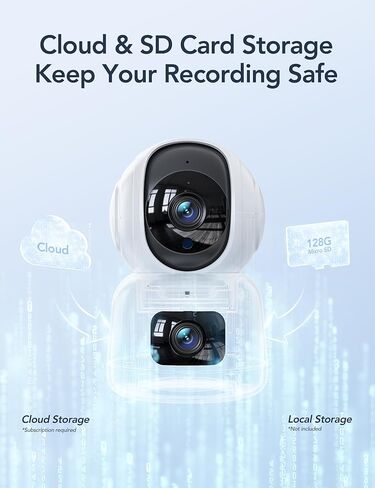 جهاز مراقبة الأطفال GNCC مع كاميرات مزدوجة، كاميرا PTZ بزاوية 360 درجة وكاميرا ثابتة، تتبع الحركة بدقة 1080 بكسل، رؤية ليلية - مثالية لمراقبة الحيوانات الأليفة والأمن الداخلي، التخزين المحلي والسحابي، P4 in Kuwait