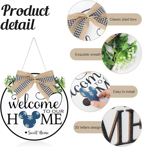 qweryboo علامة أكاليل الترحيب القابلة للتبديل للباب الأمامي، خشبية موسمية قابلة للتبديل للترحيب في منزلنا، علامات هدية الترحيب بالمنزل الجديد لقضاء عطلة عيد الميلاد وعيد الحب وديكور المنزل in Kuwait