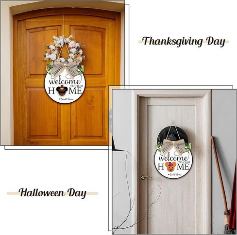 qweryboo علامة أكاليل الترحيب القابلة للتبديل للباب الأمامي، خشبية موسمية قابلة للتبديل للترحيب في منزلنا، علامات هدية الترحيب بالمنزل الجديد لقضاء عطلة عيد الميلاد وعيد الحب وديكور المنزل in Kuwait