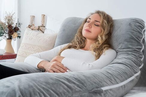 انجيكي وسادة حمل 60 انش على شكل حرف U، وسادة لكامل الجسم للنساء الحوامل/النائمة على الجانب، وسادة حمل مع غطاء مخملي، رمادي in Kuwait