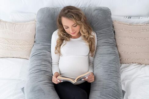 انجيكي وسادة حمل 60 انش على شكل حرف U، وسادة لكامل الجسم للنساء الحوامل/النائمة على الجانب، وسادة حمل مع غطاء مخملي، رمادي in Kuwait