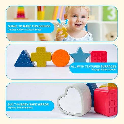 Hiitytin Shape Sorter Toys Toddlers Toys for 1 Year Old Baby Boys Girls with Light Up & Musical and 6 Textured Shape Blocks, Early Educational Learning Sensory Montessori Toys for Toddlers 1-3 in Kuwait