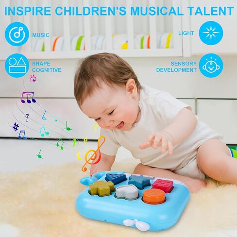 Hiitytin Shape Sorter Toys Toddlers Toys for 1 Year Old Baby Boys Girls with Light Up & Musical and 6 Textured Shape Blocks, Early Educational Learning Sensory Montessori Toys for Toddlers 1-3 in Kuwait