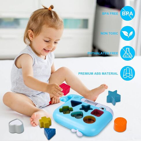 Hiitytin Shape Sorter Toys Toddlers Toys for 1 Year Old Baby Boys Girls with Light Up & Musical and 6 Textured Shape Blocks, Early Educational Learning Sensory Montessori Toys for Toddlers 1-3 in Kuwait