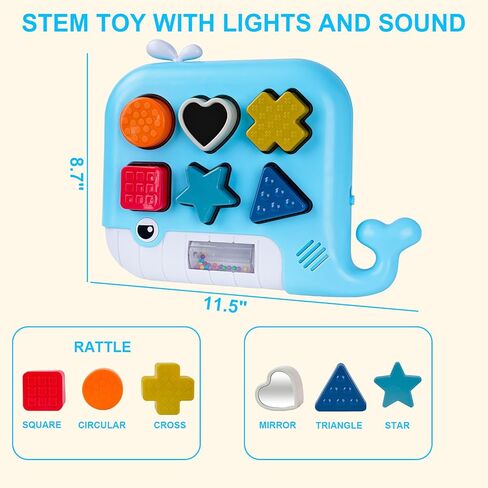 Hiitytin Shape Sorter Toys Toddlers Toys for 1 Year Old Baby Boys Girls with Light Up & Musical and 6 Textured Shape Blocks, Early Educational Learning Sensory Montessori Toys for Toddlers 1-3 in Kuwait