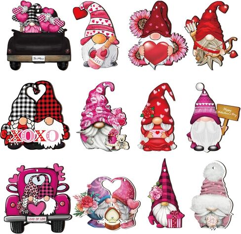 BOUMUSOE 24 قطعة من زخارف عيد الحب جنوم عيد الحب ديكور خشبي معلق، وردي XOXO بوفالو منقوشة شاحنة خشبية معلقة مع حبال للمنزل والذكرى السنوية لحفلات الزفاف وديكور حفلات القزم in Kuwait