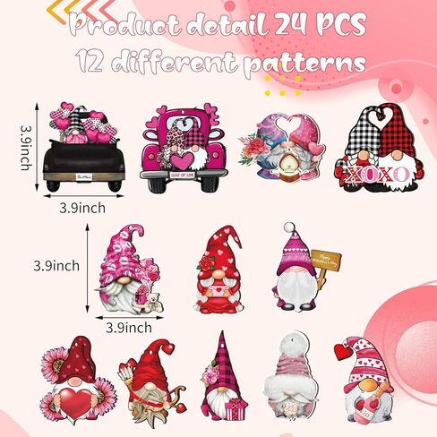 BOUMUSOE 24 قطعة من زخارف عيد الحب جنوم عيد الحب ديكور خشبي معلق، وردي XOXO بوفالو منقوشة شاحنة خشبية معلقة مع حبال للمنزل والذكرى السنوية لحفلات الزفاف وديكور حفلات القزم in Kuwait