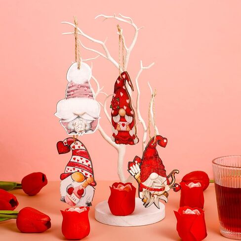 BOUMUSOE 24 قطعة من زخارف عيد الحب جنوم عيد الحب ديكور خشبي معلق، وردي XOXO بوفالو منقوشة شاحنة خشبية معلقة مع حبال للمنزل والذكرى السنوية لحفلات الزفاف وديكور حفلات القزم in Kuwait