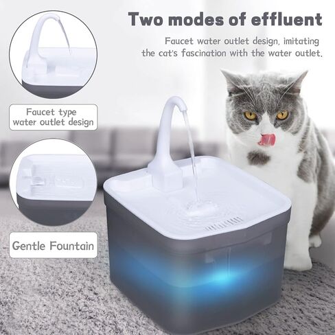 Automatic Cat Pet Water Fountain, Faucet spout, Translucent LED Light, 67oz, Ultra Quiet, AC Adapter (Blue) in Saudi Arabia