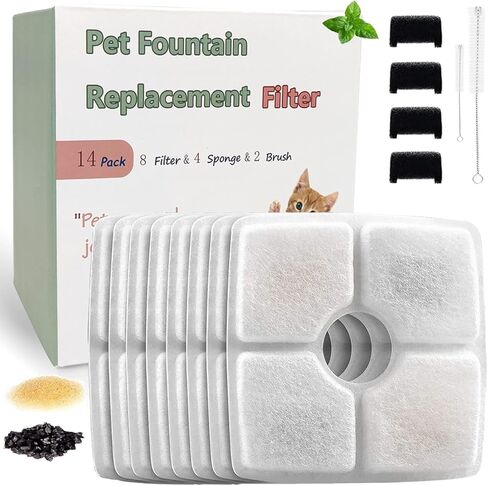فلتر نافورة بديل للقطط 8 قطع لنافورة فيكين ونافورة متطابقة، 8 فلتر 2 فرشاة 4 اسفنجات متضمنة in Kuwait