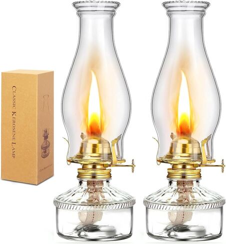 WEERSHUN قطعتين من مصابيح الزيت للاستخدام الداخلي، مصباح الإعصار، فانوس الكيروسين، عتيق، ديكور كبير كلاسيكي مع فتيل نار قابل للتعديل للاستخدام المنزلي الداخلي، ارتفاع 13.2 بوصة (شفاف) in Kuwait