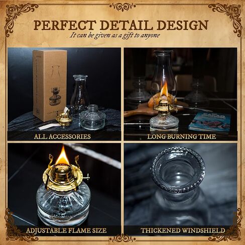 WEERSHUN قطعتين من مصابيح الزيت للاستخدام الداخلي، مصباح الإعصار، فانوس الكيروسين، عتيق، ديكور كبير كلاسيكي مع فتيل نار قابل للتعديل للاستخدام المنزلي الداخلي، ارتفاع 13.2 بوصة (شفاف) in Kuwait