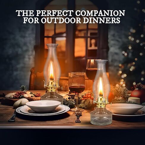 WEERSHUN قطعتين من مصابيح الزيت للاستخدام الداخلي، مصباح الإعصار، فانوس الكيروسين، عتيق، ديكور كبير كلاسيكي مع فتيل نار قابل للتعديل للاستخدام المنزلي الداخلي، ارتفاع 13.2 بوصة (شفاف) in Kuwait