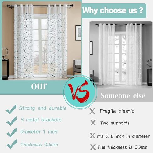 قضبان ستائر مزدوجة للنوافذ من 66 إلى 120، قطر 1 بوصة مجموعة قضبان ستائر مزدوجة معدنية شديدة التحمل، قضيب ستارة قابل للتعديل مثبت على الحائط لغرفة المعيشة وغرفة النوم in Kuwait