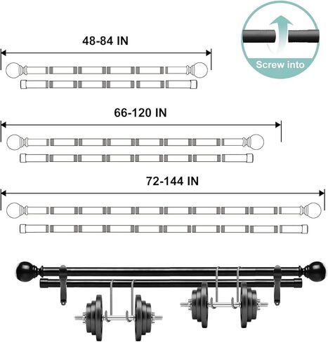قضبان ستائر مزدوجة للنوافذ من 66 إلى 120، قطر 1 بوصة مجموعة قضبان ستائر مزدوجة معدنية شديدة التحمل، قضيب ستارة قابل للتعديل مثبت على الحائط لغرفة المعيشة وغرفة النوم in Kuwait