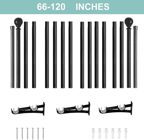 قضبان ستائر مزدوجة للنوافذ من 66 إلى 120، قطر 1 بوصة مجموعة قضبان ستائر مزدوجة معدنية شديدة التحمل، قضيب ستارة قابل للتعديل مثبت على الحائط لغرفة المعيشة وغرفة النوم in Kuwait