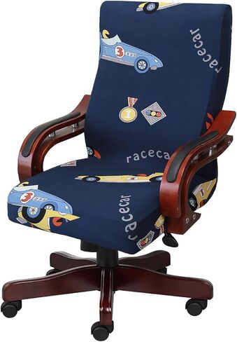 SONNACH Printed Big Computer Office Chair Covers, Removable Washable Desk Chair Cover，High Back Executive Office Chair Slipcovers (Black & Flower) in Kuwait