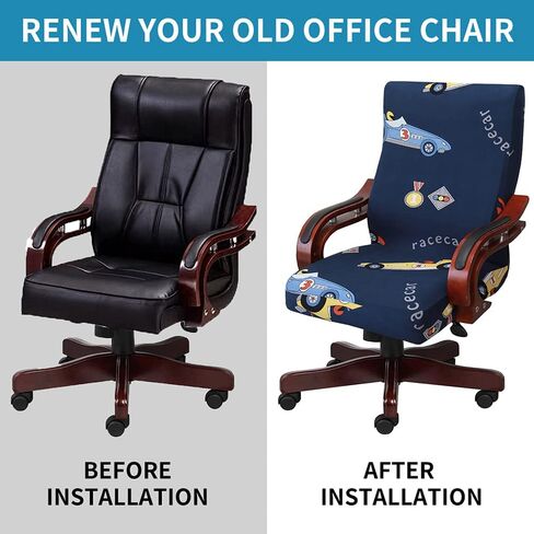 SONNACH Printed Big Computer Office Chair Covers, Removable Washable Desk Chair Cover，High Back Executive Office Chair Slipcovers (Black & Flower) in Kuwait