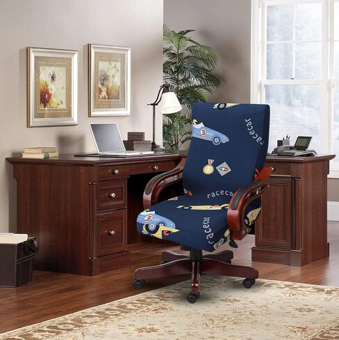 SONNACH Printed Big Computer Office Chair Covers, Removable Washable Desk Chair Cover，High Back Executive Office Chair Slipcovers (Black & Flower) in Kuwait