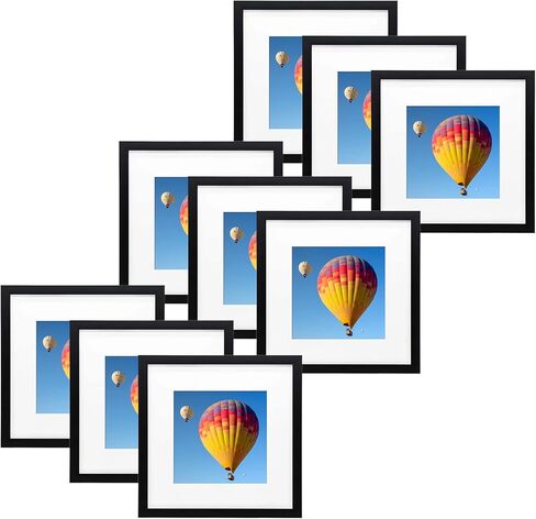 Golden State Art 12x12 Black Frame Use as 8x8 Picture Frame with White Mat or 12x12 Picture Frame without Mat - Solid Wood and Tempered Glass-Wall Display (1 Pack) in Kuwait