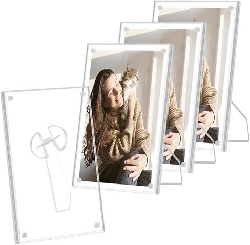 EHWINE 4 Pack 4x6 Acrylic Picture Frames，Modern Clear Acrylic Photo Frame with Magnets for Tabletop Display Horizontally or Vertically, Display Pictures 4x6 with Frame or 5x7 Frameless in Saudi Arabia