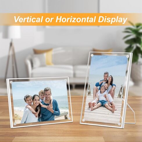 EHWINE 4 Pack 4x6 Acrylic Picture Frames，Modern Clear Acrylic Photo Frame with Magnets for Tabletop Display Horizontally or Vertically, Display Pictures 4x6 with Frame or 5x7 Frameless in Saudi Arabia