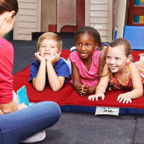 Kigley 2 Pcs Red Blue Sleeping Mat 2" Thick Nap Mat 4 Section Nap Bed for Toddlers 48" x 24"x 2" Folding Rest Mat Classroom Furniture for Preschool Kindergarten Daycare Travel Home in Kuwait