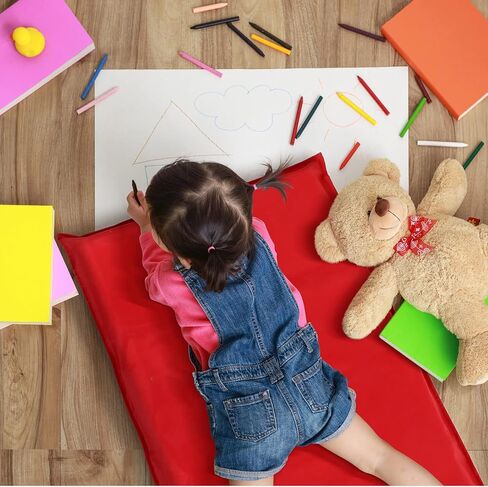 Kigley 2 Pcs Red Blue Sleeping Mat 2" Thick Nap Mat 4 Section Nap Bed for Toddlers 48" x 24"x 2" Folding Rest Mat Classroom Furniture for Preschool Kindergarten Daycare Travel Home in Kuwait