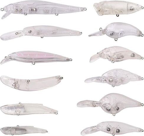 Unpainted Fishing Lures Crankbait Blanks Hard Lures Kit with 3D Eyes Blank Fishing Lure Making Kit Lipless Crankbait Minnow Popper Jerkbait VIB Clear Bodies in Saudi Arabia