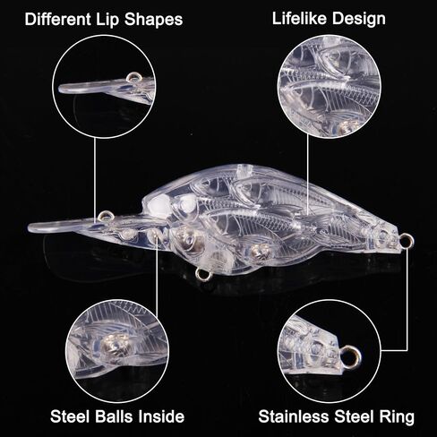 Unpainted Fishing Lures Crankbait Blanks Hard Lures Kit with 3D Eyes Blank Fishing Lure Making Kit Lipless Crankbait Minnow Popper Jerkbait VIB Clear Bodies in Saudi Arabia