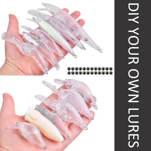 Unpainted Fishing Lures Crankbait Blanks Hard Lures Kit with 3D Eyes Blank Fishing Lure Making Kit Lipless Crankbait Minnow Popper Jerkbait VIB Clear Bodies in Saudi Arabia