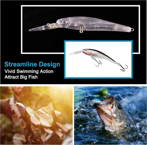 Unpainted Fishing Lures Crankbait Blanks Hard Lures Kit with 3D Eyes Blank Fishing Lure Making Kit Lipless Crankbait Minnow Popper Jerkbait VIB Clear Bodies in Saudi Arabia