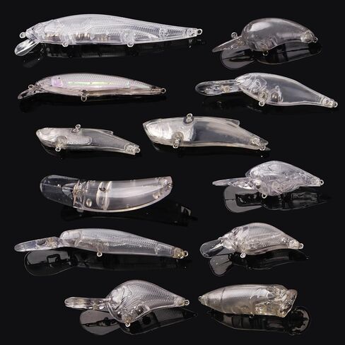 Unpainted Fishing Lures Crankbait Blanks Hard Lures Kit with 3D Eyes Blank Fishing Lure Making Kit Lipless Crankbait Minnow Popper Jerkbait VIB Clear Bodies in Saudi Arabia