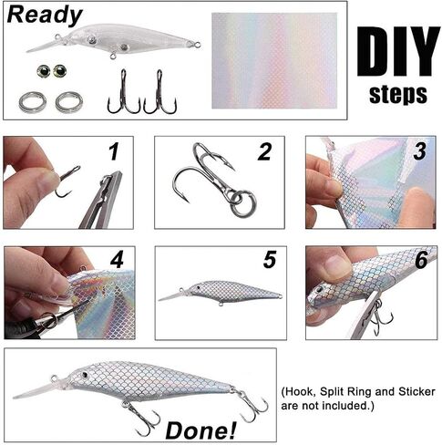 Unpainted Fishing Lures Crankbait Blanks Hard Lures Kit with 3D Eyes Blank Fishing Lure Making Kit Lipless Crankbait Minnow Popper Jerkbait VIB Clear Bodies in Saudi Arabia