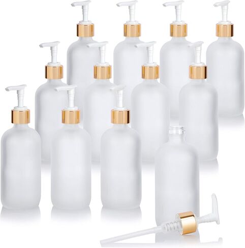JUVITUS 8 oz / 240 ml Frosted Clear Glass Boston Round Bottle with Black Lotion Pump (12 pack) in Saudi Arabia