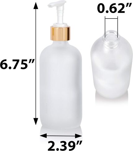 JUVITUS 8 oz / 240 ml Frosted Clear Glass Boston Round Bottle with Black Lotion Pump (12 pack) in Saudi Arabia