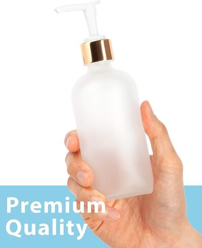 JUVITUS 8 oz / 240 ml Frosted Clear Glass Boston Round Bottle with Black Lotion Pump (12 pack) in Saudi Arabia