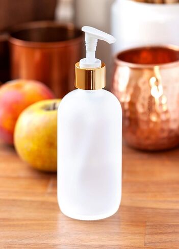 JUVITUS 8 oz / 240 ml Frosted Clear Glass Boston Round Bottle with Black Lotion Pump (12 pack) in Saudi Arabia