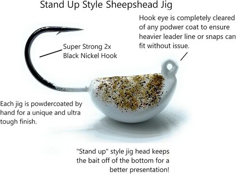 Sheepshead Jig, 2~5 Pack, Standup Style Jig, Saltwater Fishing Jig, Powder Coat Finish Made in The USA with 2X Hook, 1/2oz, 3/4oz, 1oz Sizes in Saudi Arabia
