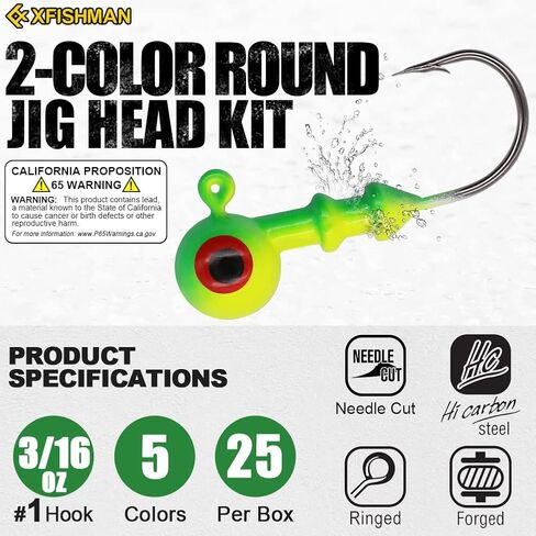 رؤوس تهزهز دائرية لصيد الأسماك، رؤوس تهزهز مطلية، رؤوس ووالي باس، خطافات صيد سمك الكرابي 3/8 أونصة 1/4 أونصة 3/16 أونصة 1/8 أونصة 1/16 أونصة، تشكيلة 25-50 حزمة in Kuwait