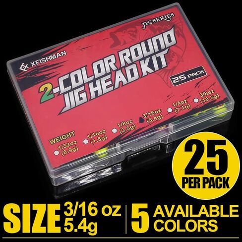 رؤوس تهزهز دائرية لصيد الأسماك، رؤوس تهزهز مطلية، رؤوس ووالي باس، خطافات صيد سمك الكرابي 3/8 أونصة 1/4 أونصة 3/16 أونصة 1/8 أونصة 1/16 أونصة، تشكيلة 25-50 حزمة in Kuwait