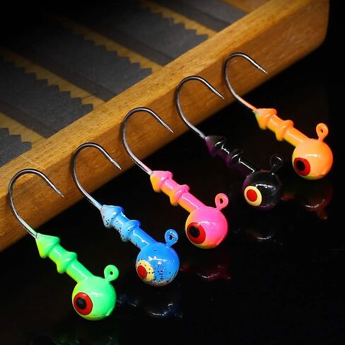 رؤوس تهزهز دائرية لصيد الأسماك، رؤوس تهزهز مطلية، رؤوس ووالي باس، خطافات صيد سمك الكرابي 3/8 أونصة 1/4 أونصة 3/16 أونصة 1/8 أونصة 1/16 أونصة، تشكيلة 25-50 حزمة in Kuwait